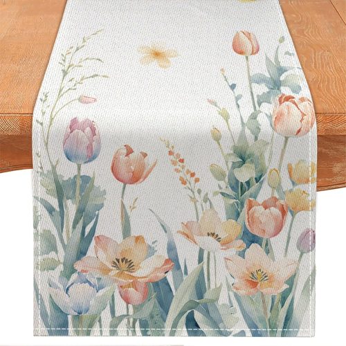 Spring Table Runner,Wildflowers Table Cloth Floral Butterfly Table Decoration Seasonal Summer Decorations for Home Kitchen Dining Indoor Farmhouse Decor 13x72 Inch (13x72 Inch, Floral-01)