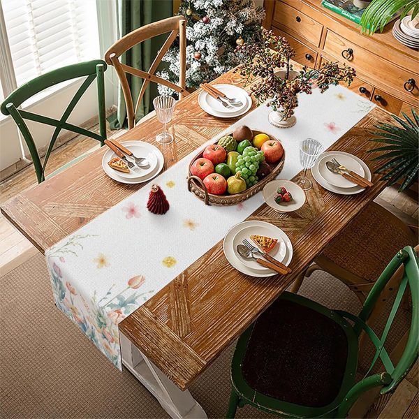 CTSEV-AP-1392_3 Spring Table Runner,Wildflowers Table Cloth Floral Butterfly Table Decoration Seasonal Summer Decorations for Home Kitchen Dining Indoor Farmhouse Decor 13x72 Inch (13x72 Inch, Floral-01)