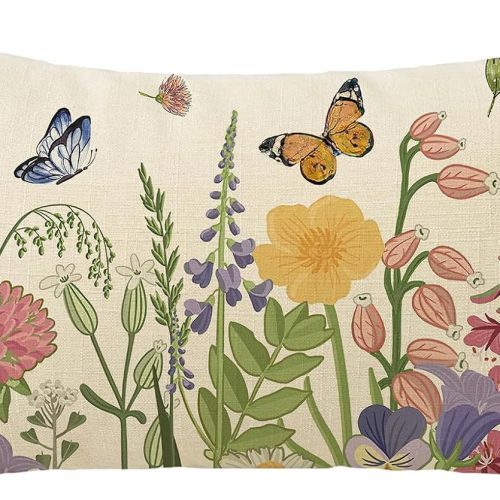 Spring Summer Wildflowers Lumbar Decorative Throw Pillow Cover 12 x 20 | Rectangular Flower Floral Outdoor Home Decor, Seasonal Butterfly Couch Cushion Case