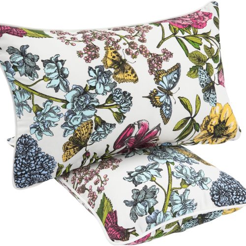 Waterproof Outdoor Lumbar Pillow Covers Set of 2,Home Decor for Garden Patio Furniture,Couch,Sofa 12"x20" Inch Decorative Pillows Cover Only,NO Insert(Butterfly Flower)