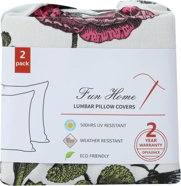 Waterproof Outdoor Lumbar Pillow Covers Set of 2,Home Decor for Garden Patio Furniture,Couch,Sofa 12"x20" Inch Decorative Pillows Cover Only,NO Insert(Butterfly Flower)