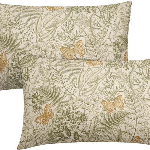 Spring Summer Leaf Lumbar Pillow Covers 12X20 Inch Green Leaves Butterfly Decorative Pillow Cases Vintage Ferns Plant Throw Pillows Set of 2 Seasonal Farmhouse Home Decor For Sofa Couch Outdoor