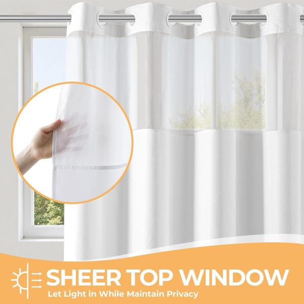 River Dream White No Hook Fabric Shower Curtain or Liner with Sheer Window, No Liner Included or Needed, Water Repellent, Machine Washable, 71" Wx74"L