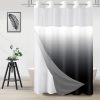No Hook Shower Curtain with Snap in Liner, Black and White Shower Curtains and Liner Set, Ombre Black Hotel Fabric Bath Curtain for Bathroom, Mesh Top Window Waterproof Washable, 71" x 74"