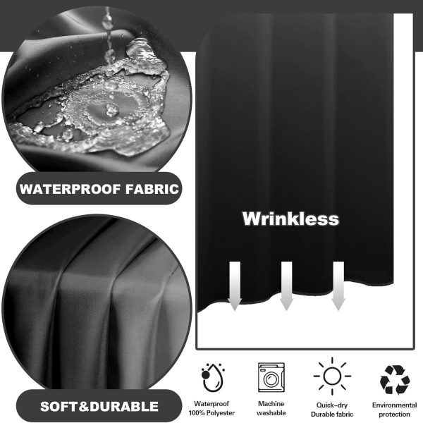 No Hook Shower Curtain with Snap in Liner, Black and White Shower Curtains and Liner Set, Ombre Black Hotel Fabric Bath Curtain for Bathroom, Mesh Top Window Waterproof Washable, 71" x 74"