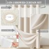 CTSEV-AP-1733_2 BTTN Ringless Shower Curtain Set, Linen Textured Fabric Shower Curtain with Snap-in Liner, Waterproof & Washable, Modern Hotel Shower Curtain for Bathroom with Mesh Top Window, 72x75, Beige/Cream
