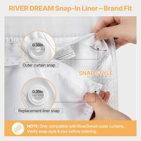 River Dream Fabric Snap in Shower Curtain Liner Replacement,White,70x54 | with Magnets,Detachable Liner,Quick Dry，Machine Washable，Fit for River Dream 71(W) x 74(H) with Window Shower Curtain