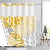 CTSEV-AP-1790_1 No Hook Shower Curtain with Liner Yellow Floral Set for Bathroom 71x74 Inch | Double-layer Waterproof Fabric Removable Lining Hookless Easy to Install Machine Washable with See Through Top Window Yellow