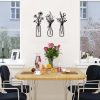 Pigort 3 Pieces Metal Flowers Wall Arts - Rustic Farmhouse Decor Black Minimalist Flower Wall Decors for Living room Bathroom Bedroom Dining Room - Housewarming Gifts(Black, Vase-C)