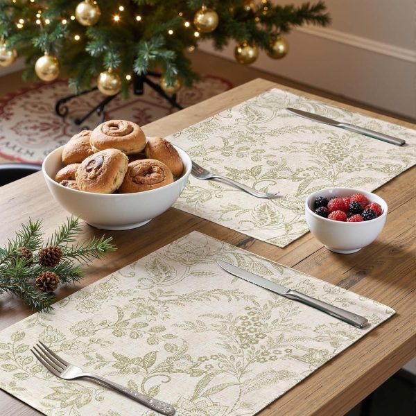 jinchan Linen Floral Placemats Set of 4 Farmhouse 13x19 Inch Green | Fabric Placemats, Cottage Style, Vintage Botanical Pattern, Machine Washable, Easy to Store, Reusable