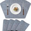 Round Table Placemats Set of 4, Faux Leather Wedge Shape Place Mats Heat Resistant Wipeable Washable Table Mats for Dining Outdoor Indoor, Blue