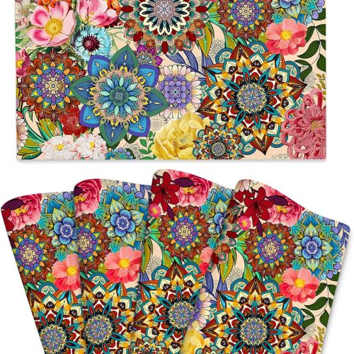 Boho Floral Placemats Set of 4, Colorful Dining Table Mats 12"x18" | Flowers Decorative Washable Place Mat for Kitchen Dining Holiday Party Decor, House Warming Gifts for New Home Women