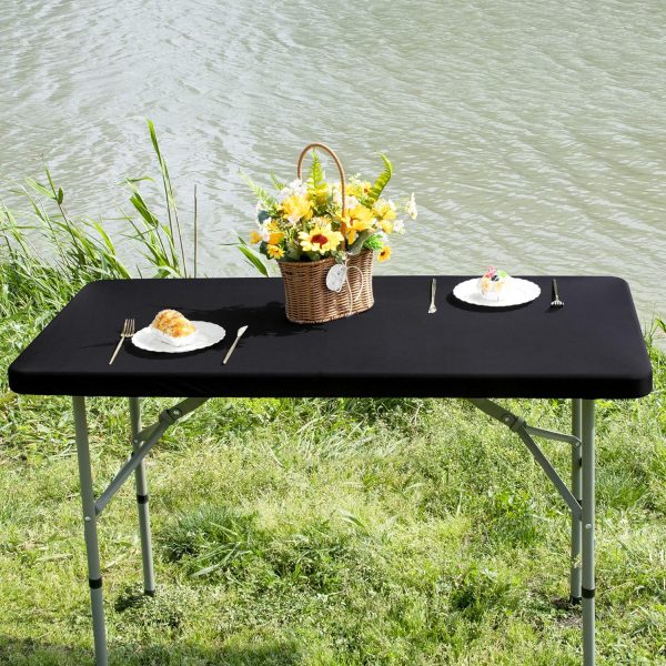 CTSEV-AP-S83840_2 Rectangle 4ft Fitted Table Cover Elastic Tablecloth, Black 23x48 in | Fitted Tablecloth with Elastic, Stretch Spandex Patio Table Covers Washable for Dining, Indoor, Outdoor, Party, Camping