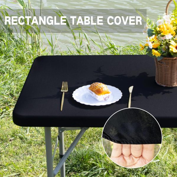 CTSEV-AP-S83840_3 Rectangle 4ft Fitted Table Cover Elastic Tablecloth, Black 23x48 in | Fitted Tablecloth with Elastic, Stretch Spandex Patio Table Covers Washable for Dining, Indoor, Outdoor, Party, Camping