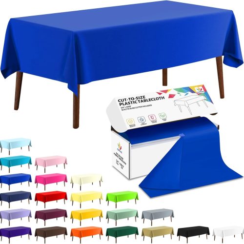 CTSEV-AP-S84055_1 CXPSINC 54 Inch X 300 Feet Plastic Table Cover Roll Disposable Tablecloth with Slide Cutter for All Type/Shape Tables | Party, Banquet, Birthdays, Weddings(Blue, 300 Feet)
