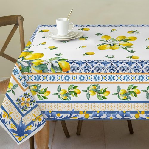 Lemon Tablecloth 60x84 Inch Rectangle - Italian Summer Decor | Water Resistant Mediterranean Blue Bridal Summer Table Cloth Rectangle for Party,Table, Outdoor