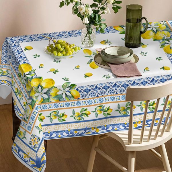 Lemon Tablecloth 60x84 Inch Rectangle - Italian Summer Decor | Water Resistant Mediterranean Blue Bridal Summer Table Cloth Rectangle for Party,Table, Outdoor