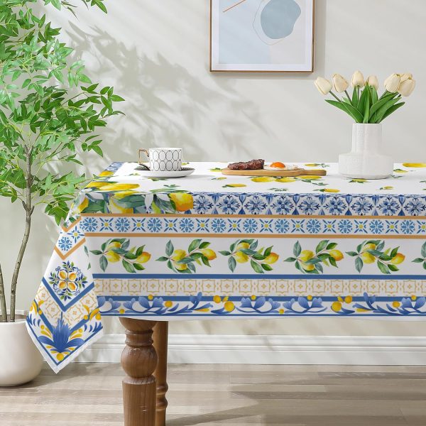 Lemon Tablecloth 60x84 Inch Rectangle - Italian Summer Decor | Water Resistant Mediterranean Blue Bridal Summer Table Cloth Rectangle for Party,Table, Outdoor