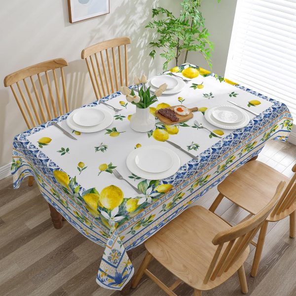 Lemon Tablecloth 60x84 Inch Rectangle - Italian Summer Decor | Water Resistant Mediterranean Blue Bridal Summer Table Cloth Rectangle for Party,Table, Outdoor