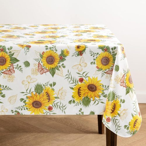 CTSEV-AP-S84588_1 Elrene Home Fashions Sunflower Season Vintage Floral Water- and Stain-Resistant Vinyl Tablecloth with Flannel Backing, 60 Inches X 102 Inches, Rectangle