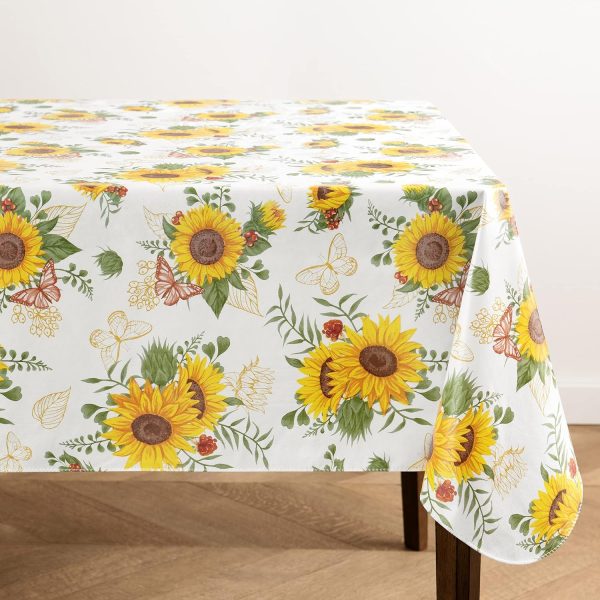 Elrene Home Fashions Sunflower Season Vintage Floral Water- and Stain-Resistant Vinyl Tablecloth with Flannel Backing, 60 Inches X 102 Inches, Rectangle