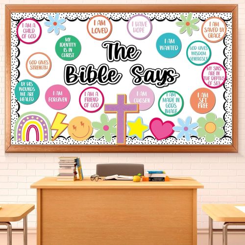Christian Bulletin Board Decoration Back to School Inspirational Bulletin Board Classroom Decorations Sunday Inspirational Religious Cross Bible Cutouts for First of Day School Chalkboard Wall Decor