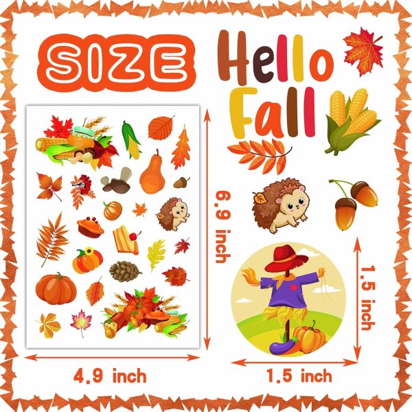 MISS FANTASY Fall Stickers for Kids, Autumn Stickers Thanksgiving Stickers | Fall Seasonal Stickers Bulk Thanksgiving Pumpkin Maple Leaves Stickers for Adults Cards Envelope Classroom Gift Party Supplie