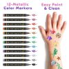 Temporary Tattoo Markers for Skin, 12 Metallic Body Markers + 183PCS Tattoo Stencils for Kids Adults Women Men Body Face Painting Marker Set, Cosmetic Tattoos Pens for School Show Party Christmas Gift