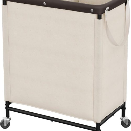 W12428FMAX_1 StorageWorks 2 Section Laundry Hamper, Rolling Laundry Cart with Wheels and Handles, Laundry Room Double Sorter for Organizer and Storage, 26.4 Gal(100L), Beige