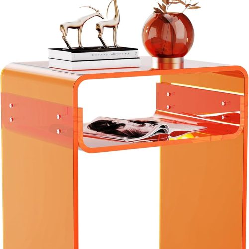 WF0075MAX_1 Clear Acrylic End Table 2-Tier Bedside nightstand for Living Room Bedroom Home Decor (Orange)