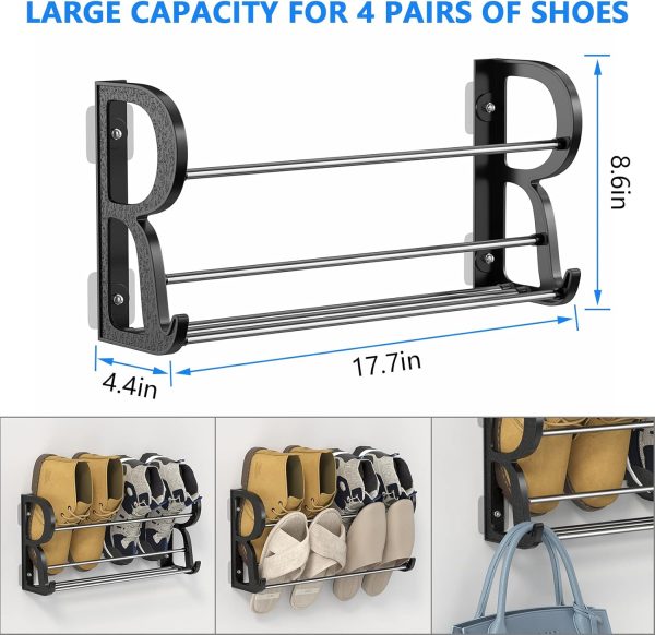 Hanging Shoe Rack 2 Pack, Wall Mount Shoe Rack with Sticky Hanging Mounts, Wall Shoes Holder Storage Organizer Shelf Shoe Holder for Wall Camper and RV Shoes Storage with Hooks No Drilling