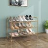 WF0464MAX_2 Simple Trending 3-Tier Stackable Shoe Rack, Expandable & Adjustable Shoe Shelf Storage Organizer, Metal Mesh, Gold