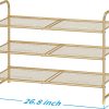 WF0464MAX_3 Simple Trending 3-Tier Stackable Shoe Rack, Expandable & Adjustable Shoe Shelf Storage Organizer, Metal Mesh, Gold