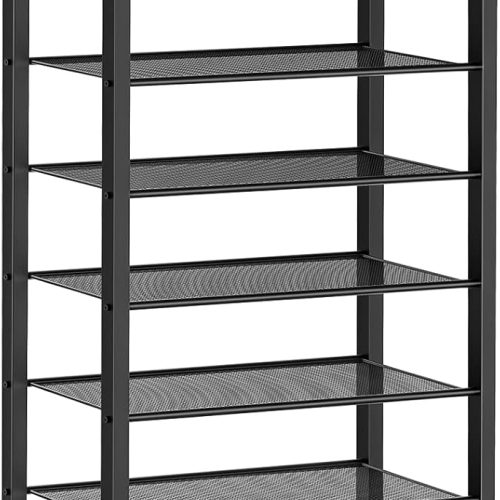 HOOBRO 10 Tier Shoe Rack, Large Capacity Shoe Storage for 18-20 Pairs, Sturdy Metal Shoe Shelf for Closet Entryway, Space Saving Shoe Organizer for Sneakers Heels, Rustic Brown BF40XJ01