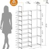 WOWLIVE 9 Tier 2-Column Shoe Rack, 30-35 Pairs Stackable White | Compact 33.75in long fits narrow spaces. Removable layers for boots/heels. Split design for flexible layout.