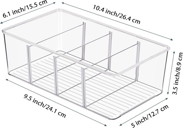 WF0546MAX_2 Vtopmart 4 Pack Food Storage Organizer Bins, Clear Plastic, 4 Compartments | For Pantry, Kitchen, Fridge and Cabinet Organization, Organize Food Packets, Snacks, Pouches and Spice Packets