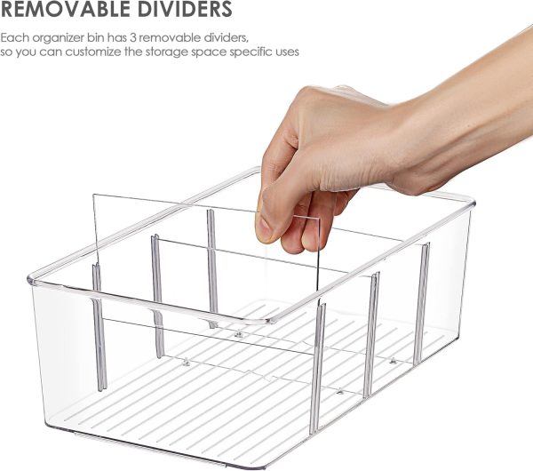 WF0546MAX_3 Vtopmart 4 Pack Food Storage Organizer Bins, Clear Plastic, 4 Compartments | For Pantry, Kitchen, Fridge and Cabinet Organization, Organize Food Packets, Snacks, Pouches and Spice Packets