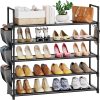 WF0729MAX_1 VILICK 5 Tier Shoe Rack with Hook and Side Pocket,Shoe Organizer Space Saver Storage for 20-25 Pair Shoe Storage Shelf Sturdy Free Standing Long Shoe Rack Organizer for Closet,Entryway,Small Spaces