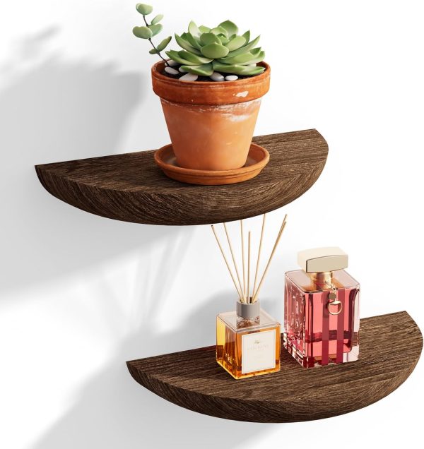 WF0785MAX_1 Half Round Floating Shelves for Wall, 2 Pack Small Paulownia Wood, Screw Mount, for Plants & Decor