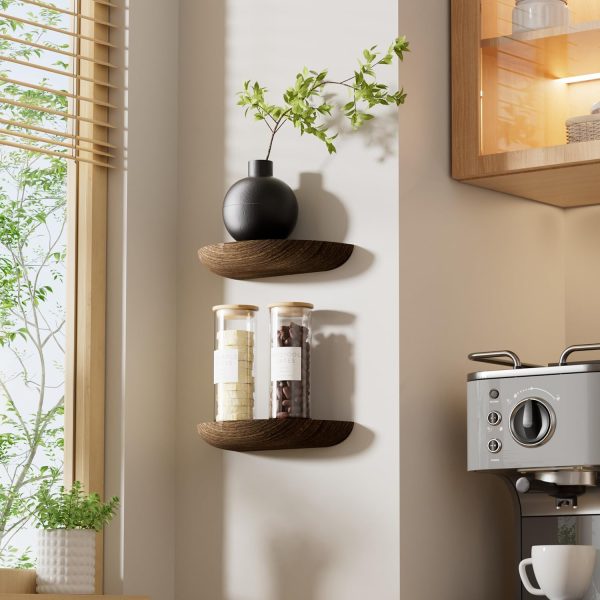 WF0785MAX_2 Half Round Floating Shelves for Wall, 2 Pack Small Paulownia Wood, Screw Mount, for Plants & Decor