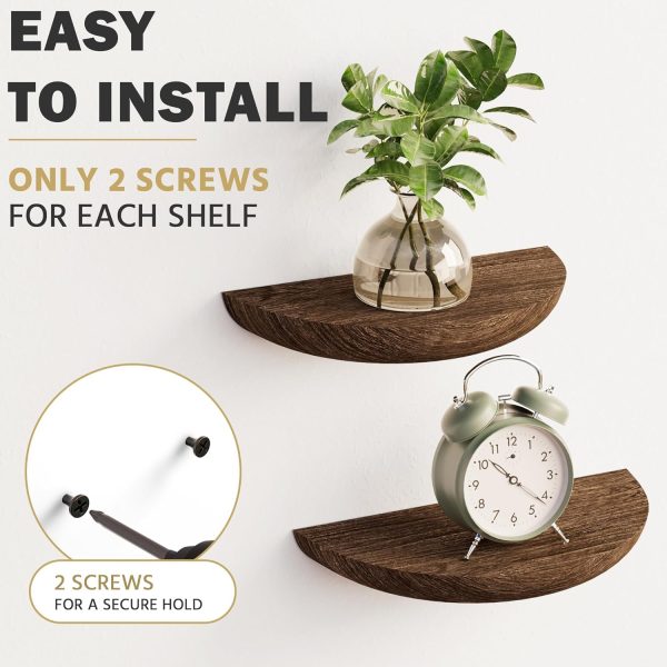 WF0785MAX_4 Half Round Floating Shelves for Wall, 2 Pack Small Paulownia Wood, Screw Mount, for Plants & Decor