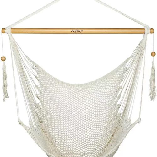 JoyView Hammock Chair with Spreader Bar Caribbean Hammock Swing Chair 300 LBS Weight Capacity XL Rope Hanging Chair for Outdoor Indoor Garden Yard - Natural White