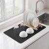 PoYang 24x16 Inch Coffee Mat, Large Dish Drying Mat, Black | Quickly Absorbs Spills, Stain-Hiding, Non-Slip & Heat-Resistant Mat for Coffee Maker, Espresso Machine & Kitchen Countertop