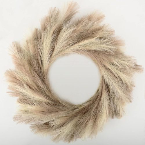 Perfnique Pampas Grass Wreath, 25'' Faux Pampas Wreath for Front Door, Artificial Pampas Wreath for All Seasons, Boho Wall Decor, Farmhouse Pampas Grass Garland, DIY Wreath Arrangement (Ivory&Taupe)