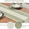 Wracra Linen Table Runner, Stripe Table Runners 72 Inches Sage Green | Delicate Splicing Design and Hand-Tassels;Cotton Linen Woven Fabric;Farmhouse Macrame Table Runner;Dresser Dining Table Decor