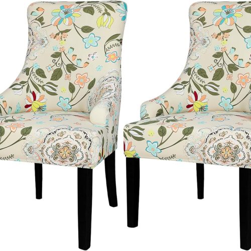 Lellen Wingback Side Chair Slipcover - Stretch Wingback Chair Covers with Pattern,Armless Wingback Chair Slipcover,Wingback Dining Chair Covers,Arm Chair Protector Cover for Room Home Decor （2PCS）