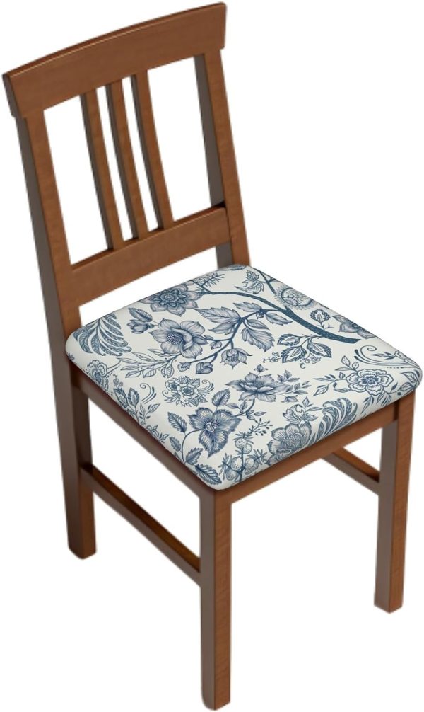 Blue Floral Seat Covers for Chairs Navy Blue Flower Dining Chair Covers Set of 2 Chinoiserie Kitchen Chair Covers Stretch Vintage Flower Chair Slipcovers Protector for Kitchen Office