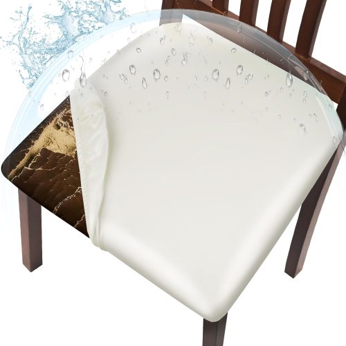 Leather Seat Covers for Dining Chairs Waterproof Chair Seat Covers Set of 4 Oilproof & Wipeable Kitchen Chair Seat Covers Protector with Buckle Strap (White, 4 Pcs)