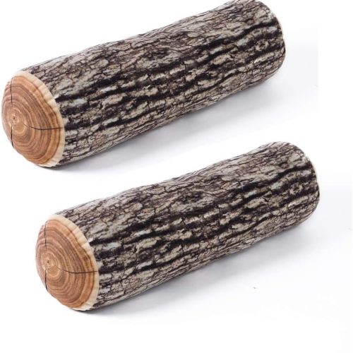 Winter Flower Realistic Wood Log Pillow - 3D Printed Tree Stump Throw Pillow, Round Decorative Cylinder Cushion for Sofa, Couch, Living Room & Rustic Home Decor (2 Pack)