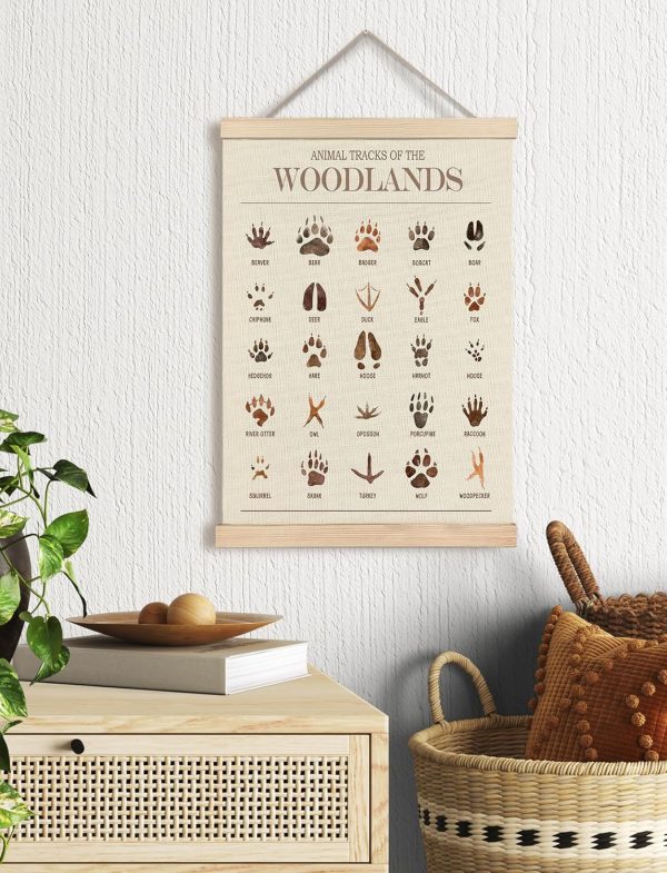 Foritho Animal Tracks of the Woodlands Poster Wall Art Framed, Woodland Nursery Decor, Jungle Forest Animal Tracks Field Guide Canvas Prints Wall Decor for Nursery Kids Room Playroom, 12x16 Inch